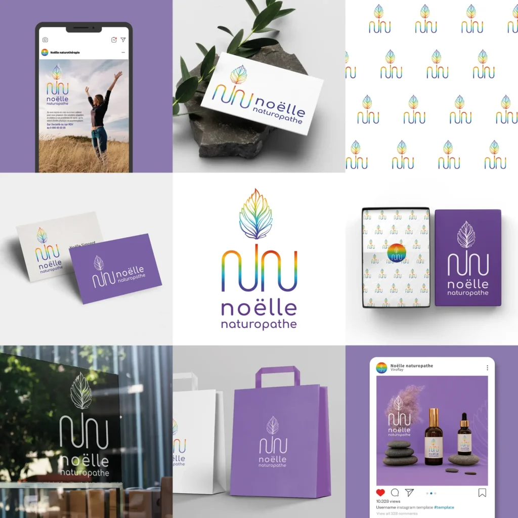 Assemblage de différents mockup, réalisations print pour NOËLLE NATUROPATHE